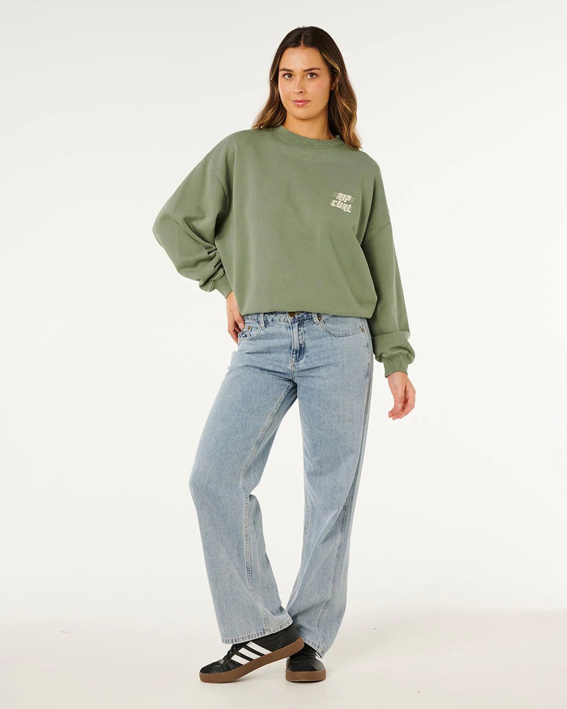 Rip Curl Women's Sports Dept Drop Shoulder Crew - Washed Green