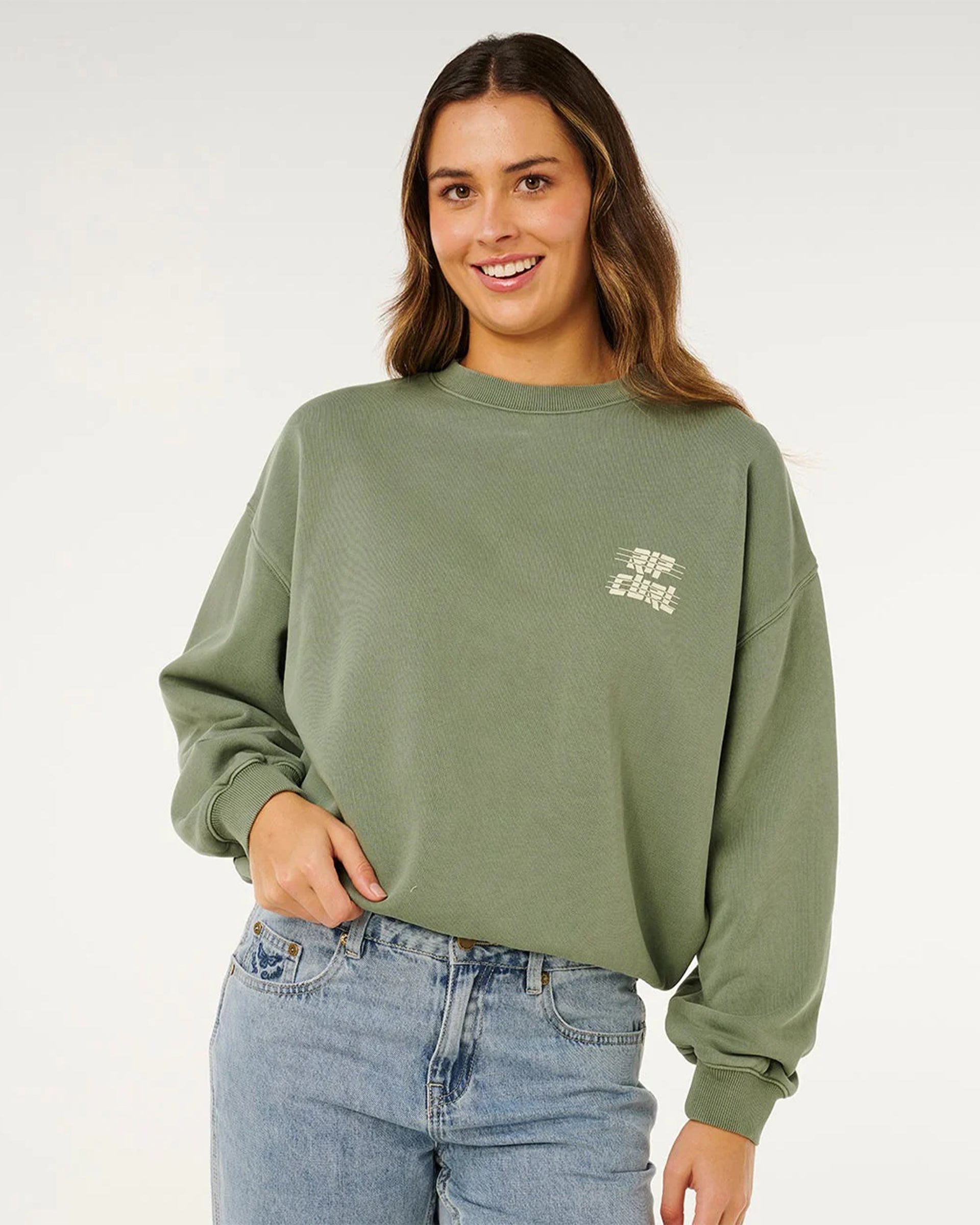 Rip Curl Women's Sports Dept Drop Shoulder Crew - Washed Green