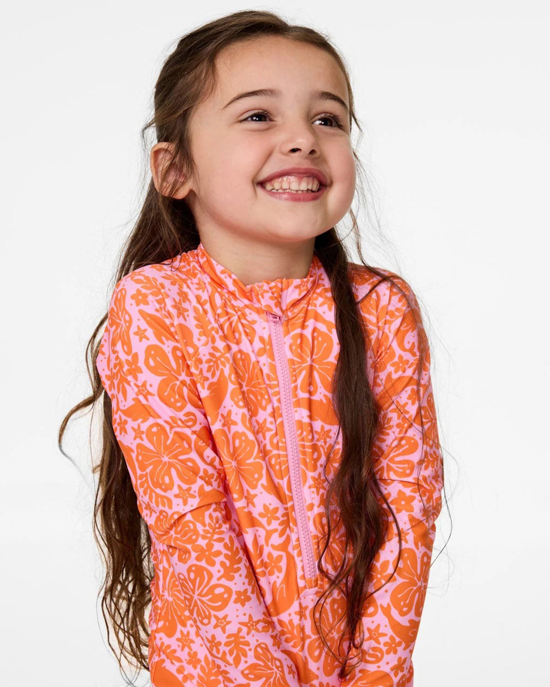Rip Curl Girl's (0-6) Sun And Swell Long Sleeve Surfsuit - Mandarin