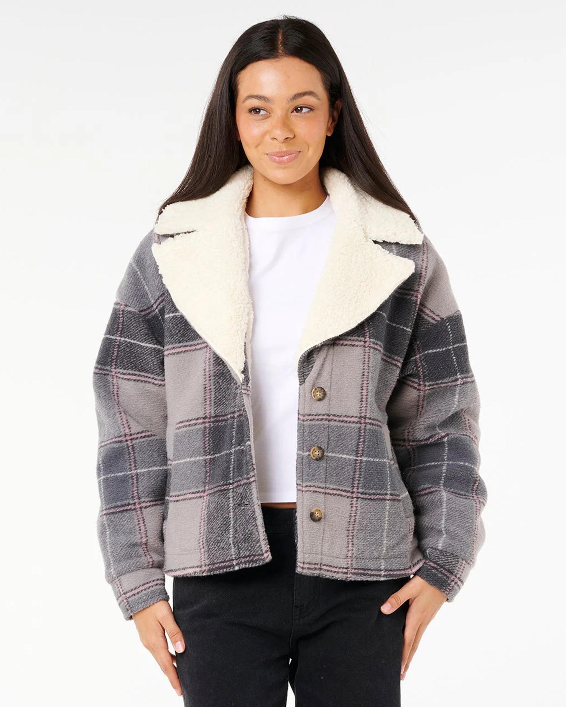 Rip Curl Women's Sunset Luau Check Shacket - Washed Black