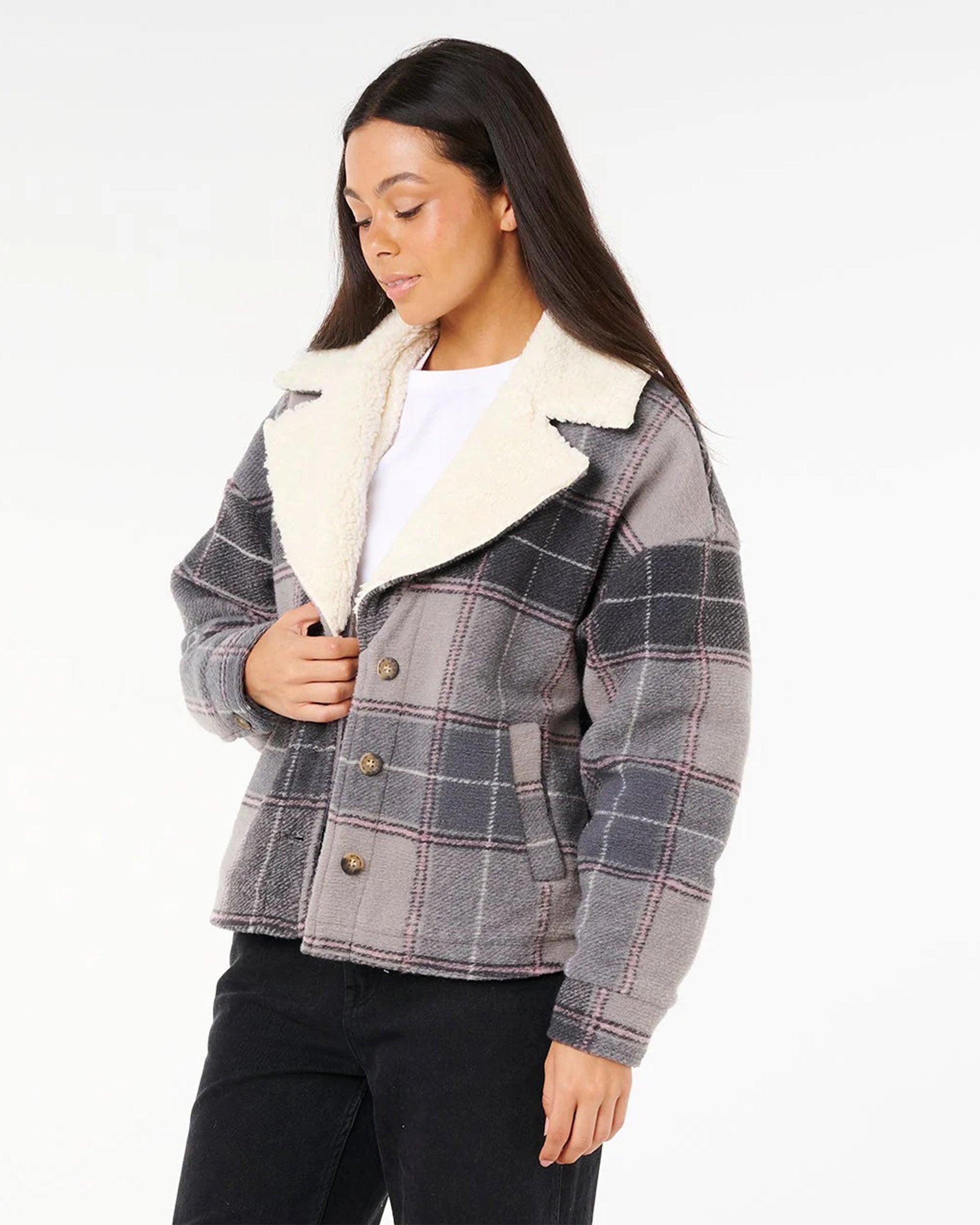 Rip Curl Women's Sunset Luau Check Shacket - Washed Black