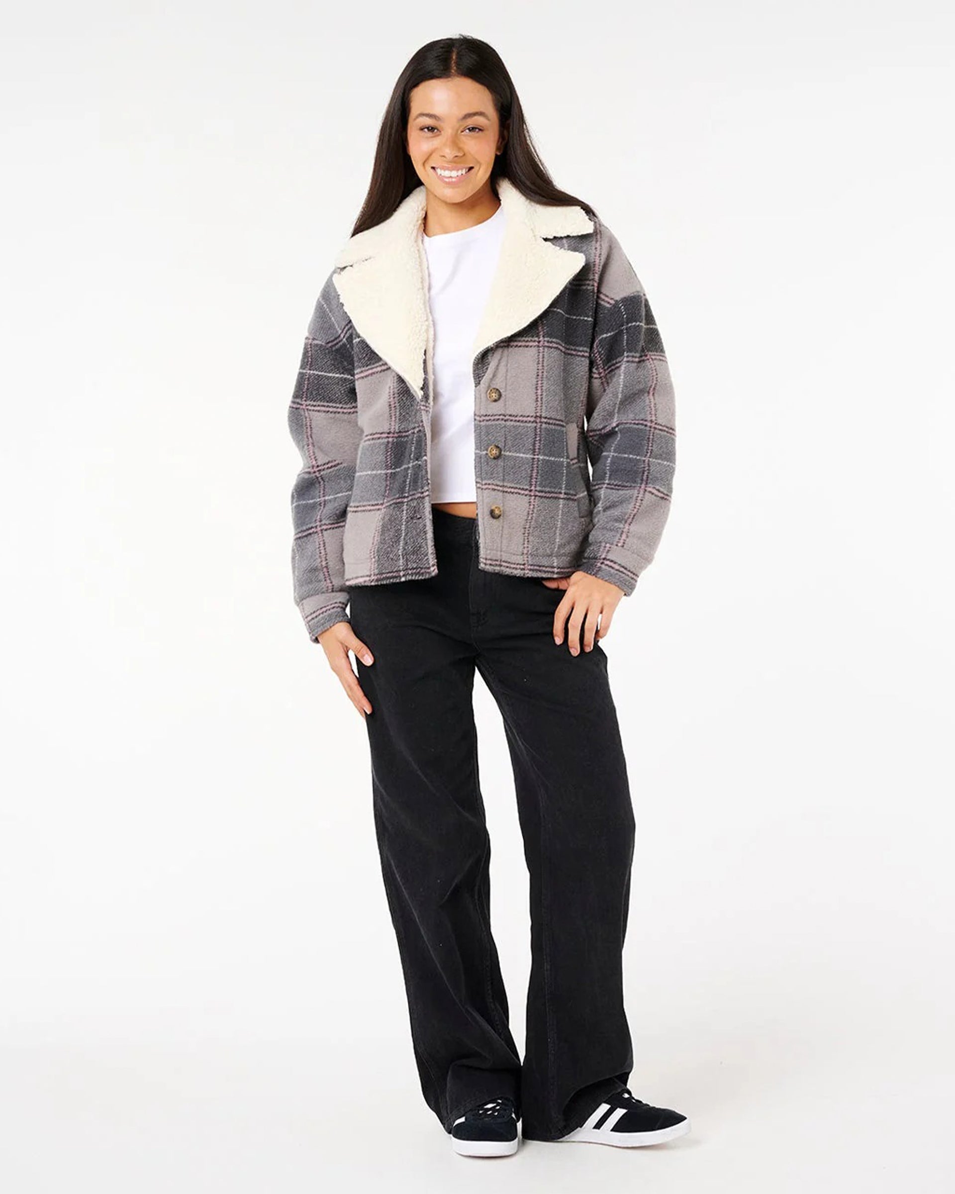 Rip Curl Women's Sunset Luau Check Shacket - Washed Black