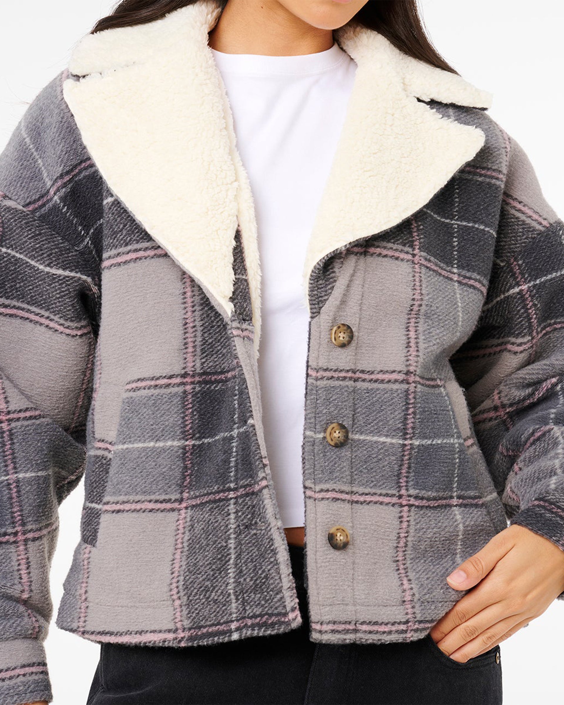 Rip Curl Women's Sunset Luau Check Shacket - Washed Black