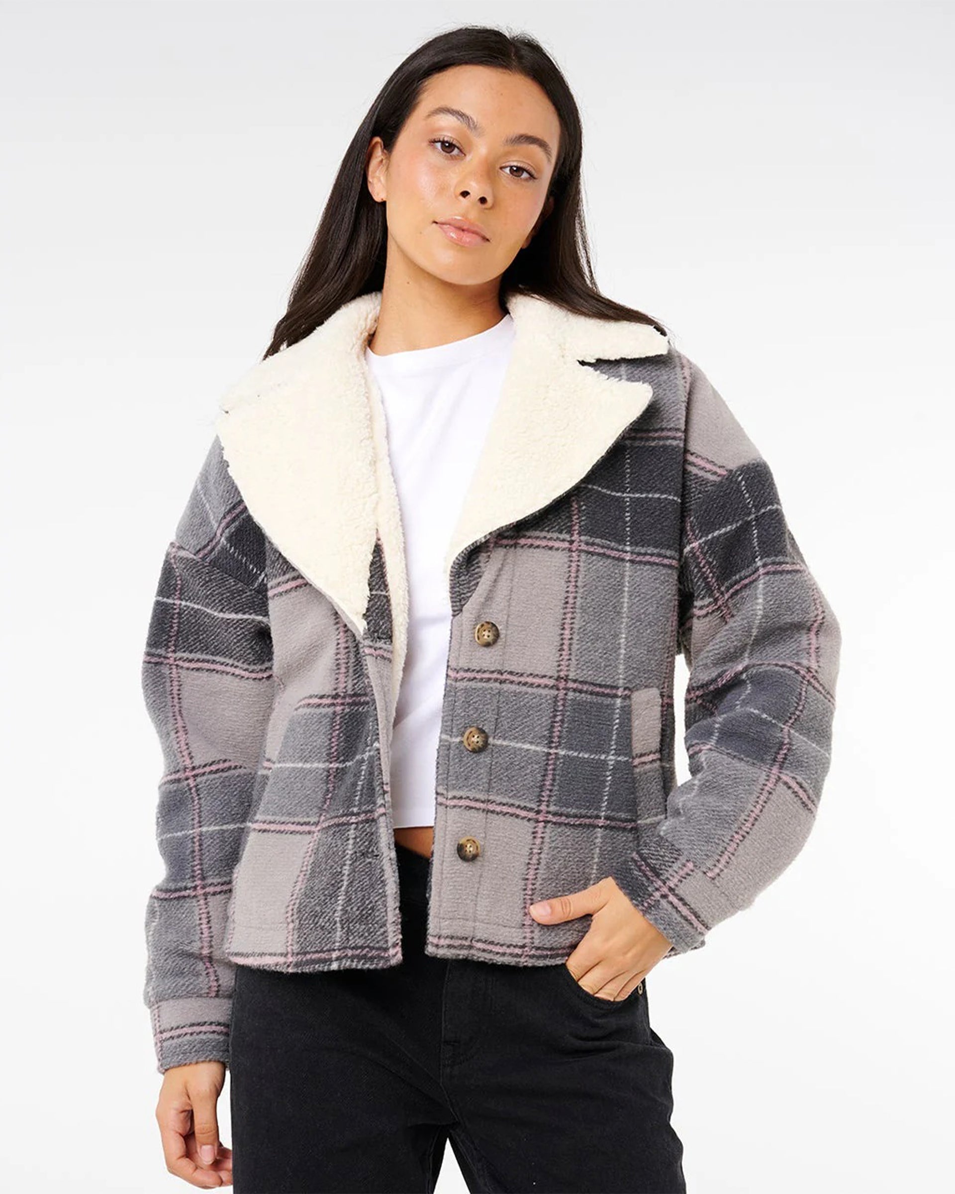 Rip Curl Women's Sunset Luau Check Shacket - Washed Black