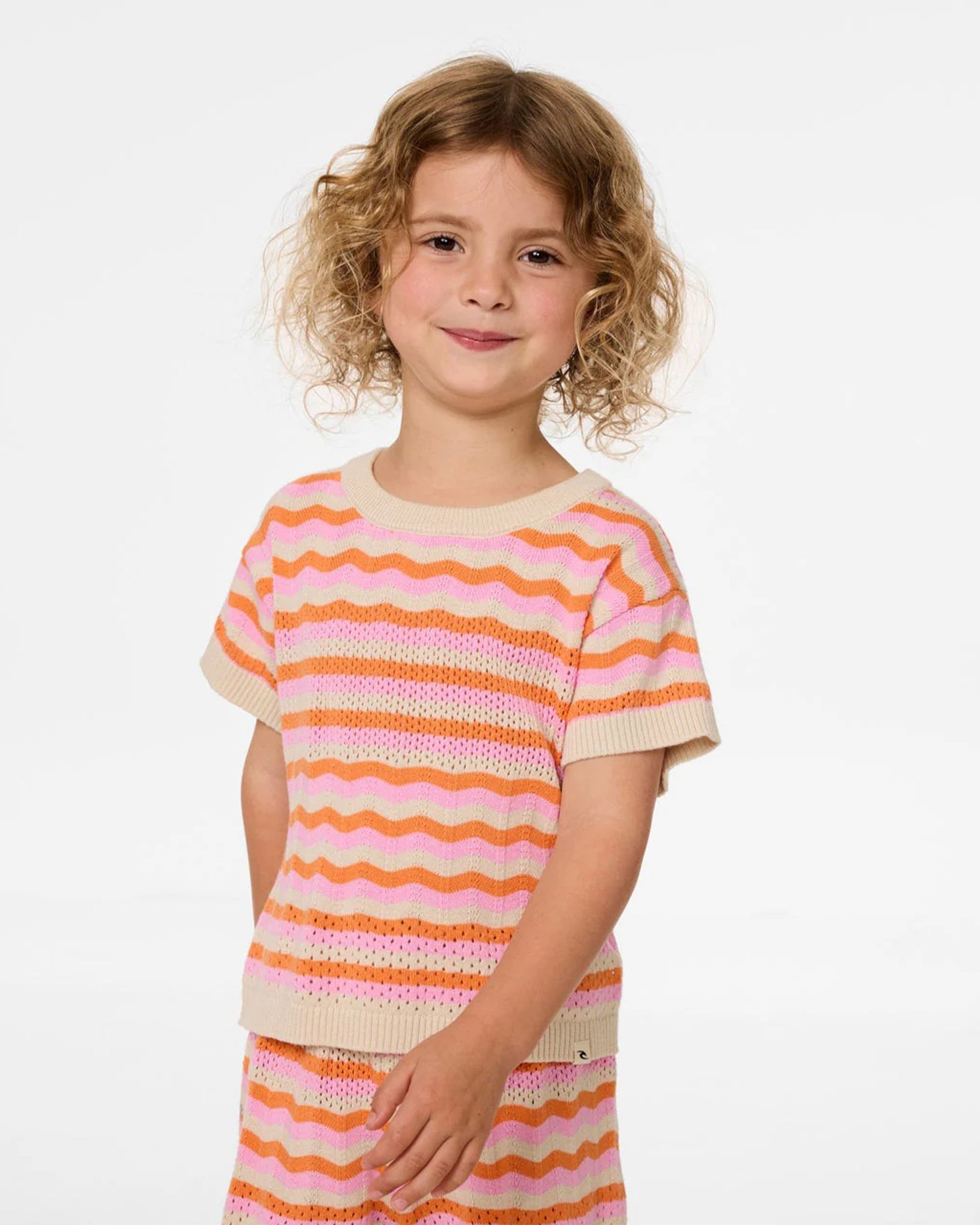 Rip Curl Girl's (0-6) Sunset Stripe Short Sleeve T-Shirt - Mandarin Orange