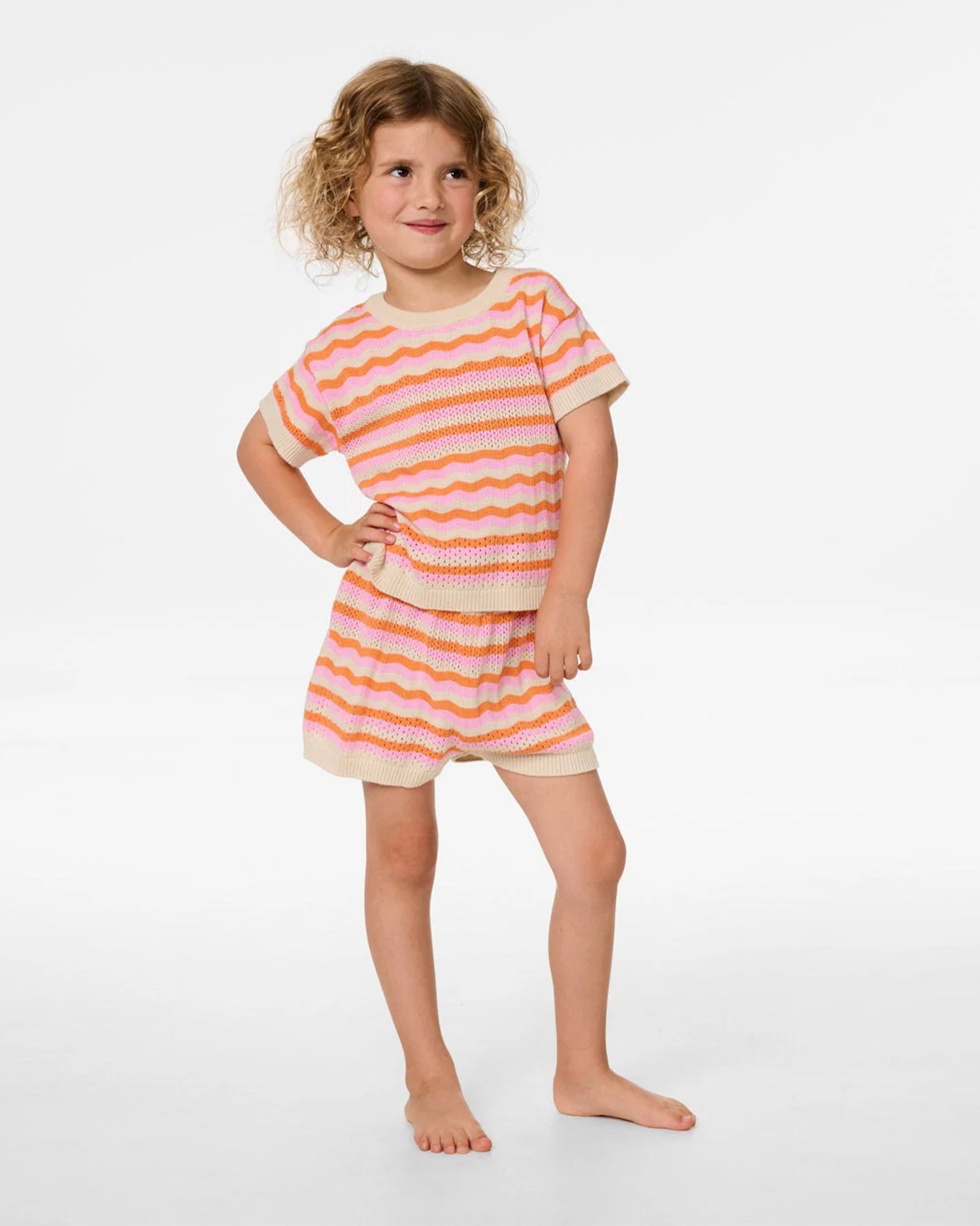 Rip Curl Girl's (0-6) Sunset Stripe Short Sleeve T-Shirt - Mandarin Orange