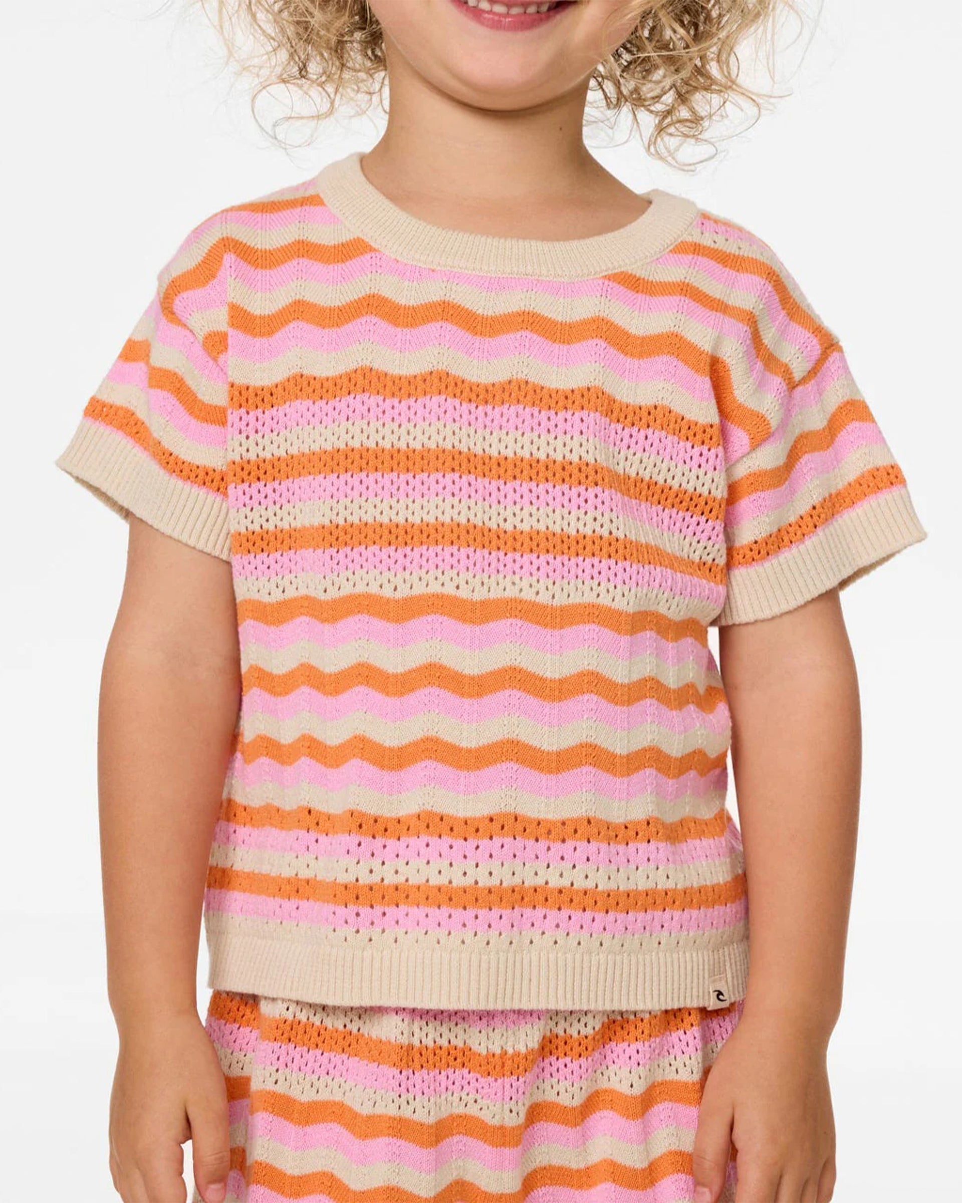 Rip Curl Girl's (0-6) Sunset Stripe Short Sleeve T-Shirt - Mandarin Orange