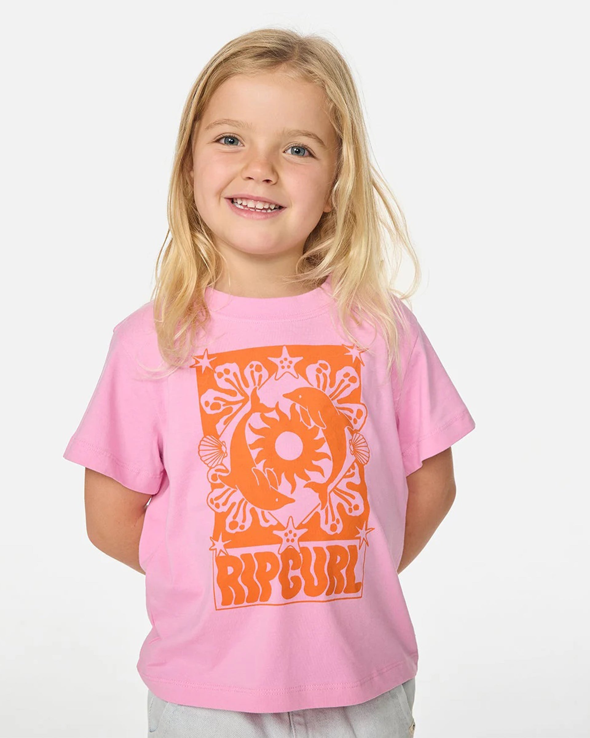 Rip Curl Girl's (0-6) Sun Swell Dolphin Short Sleeve T-Shirt - Bright Pink