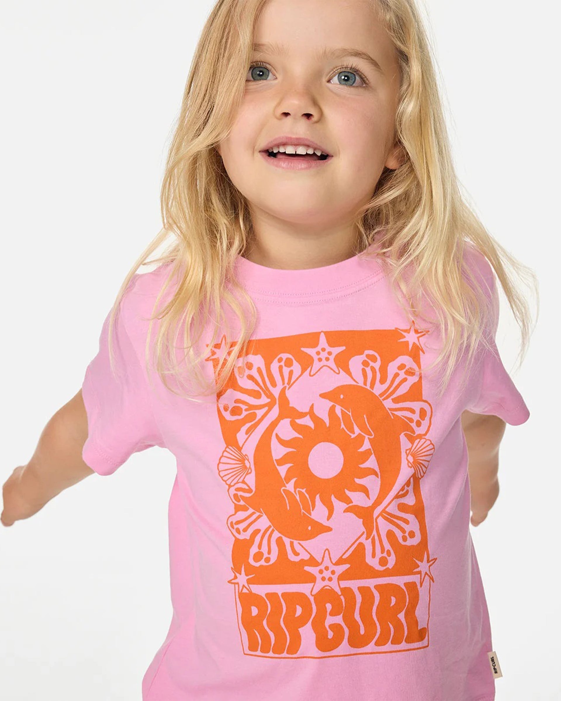 Rip Curl Girl's (0-6) Sun Swell Dolphin Short Sleeve T-Shirt - Bright Pink