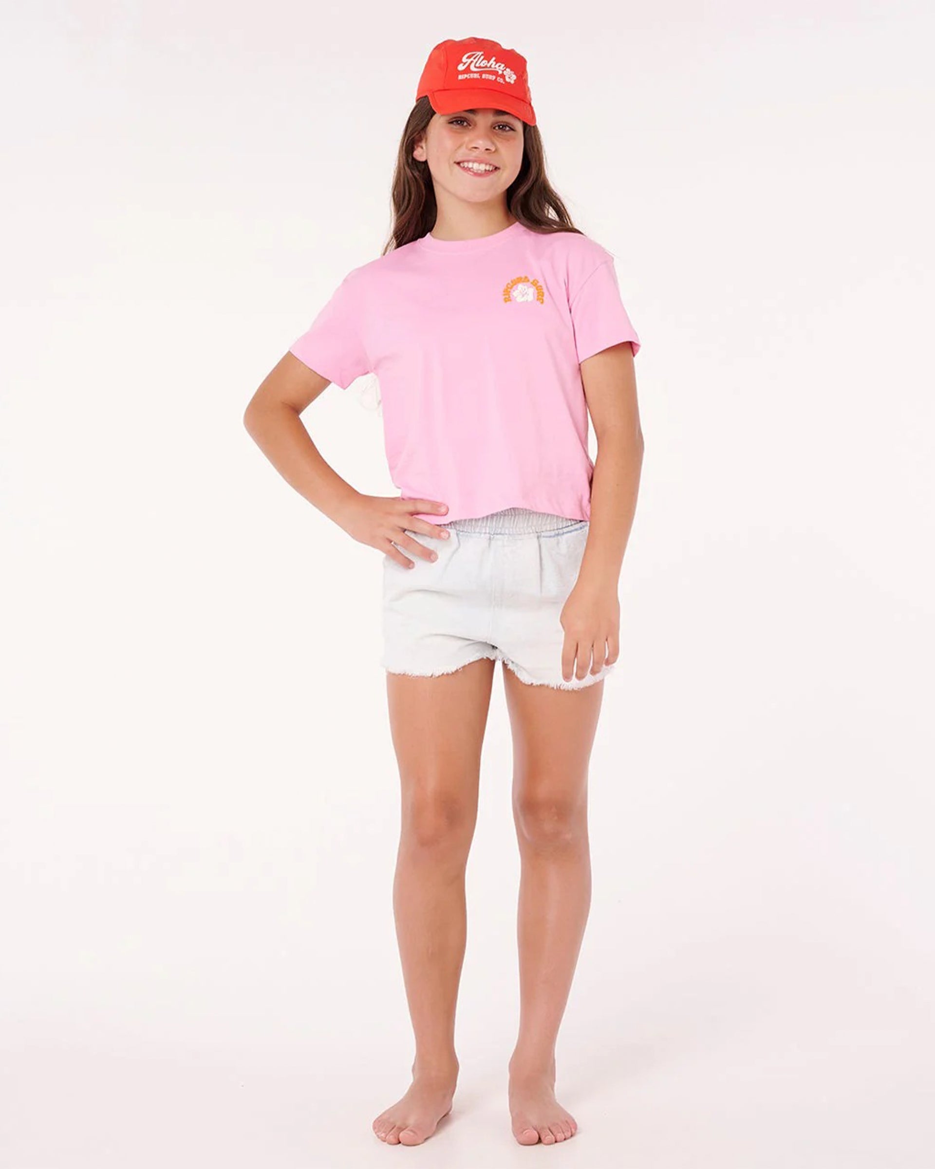 Rip Curl Girl's (8-16) Surf Puff Baby Crop Tee - Bright Pink