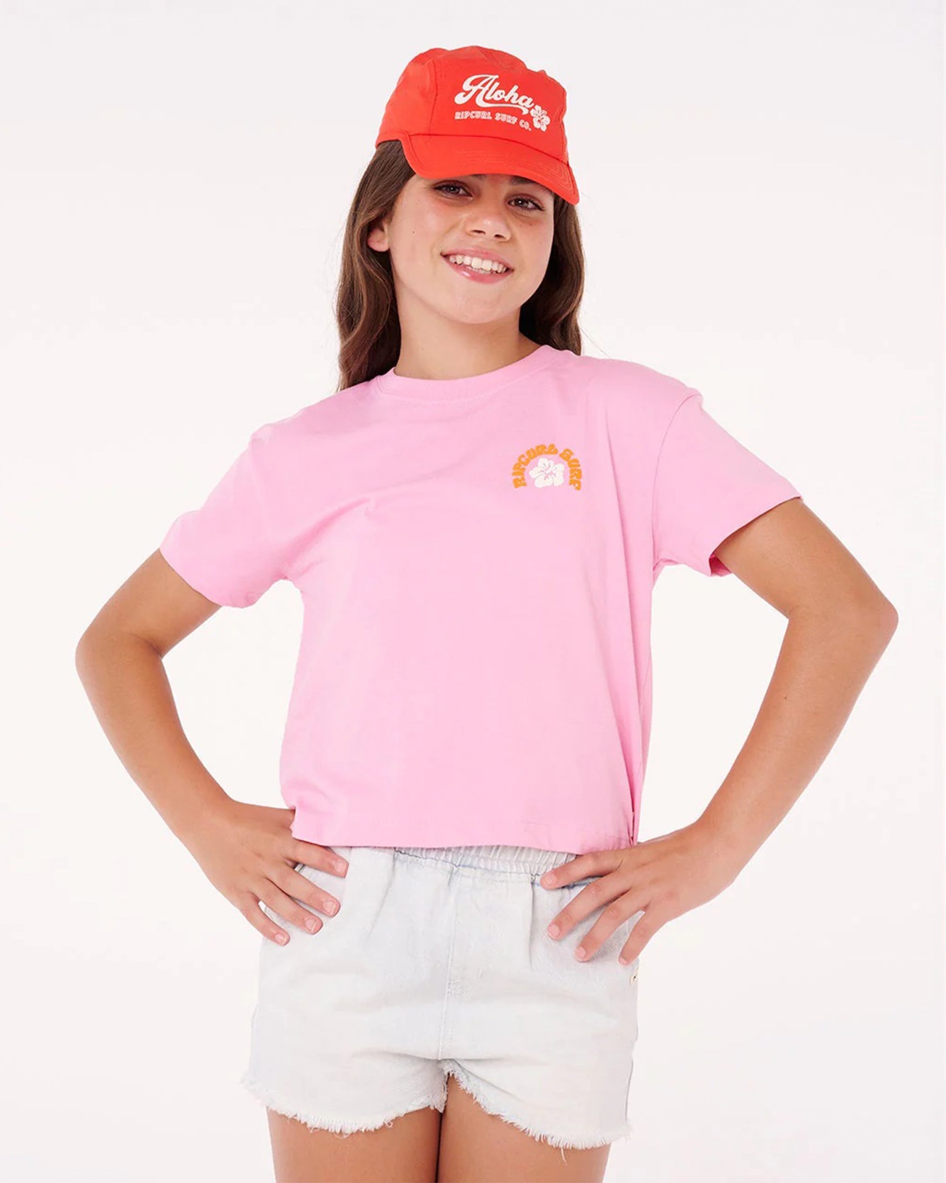 Rip Curl Girl's (8-16) Surf Puff Baby Crop Tee - Bright Pink