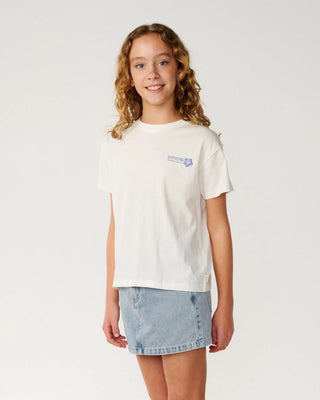 Rip Curl Girl's Surf Puff Relaxed Short Sleeve T-Shirt - Bone/Blue