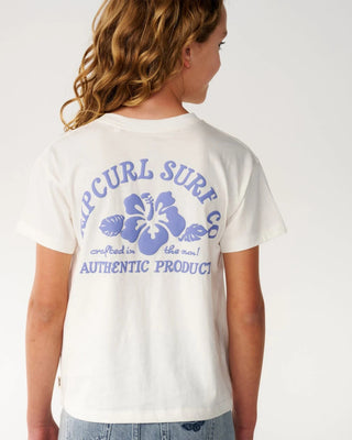 Rip Curl Girl's Surf Puff Relaxed Short Sleeve T-Shirt - Bone/Blue