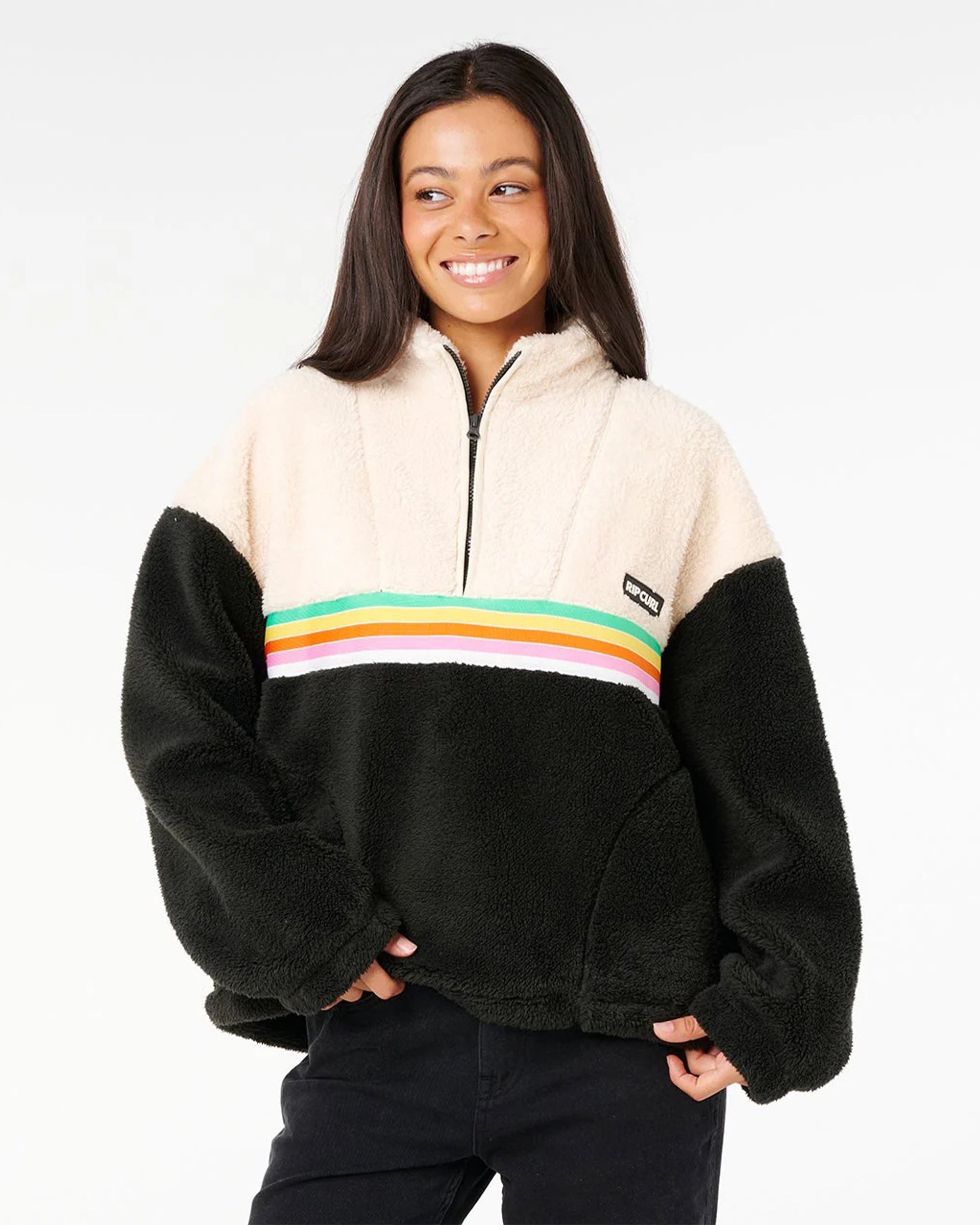 Women's Surf Revival Polar Fleece - Black/Off White