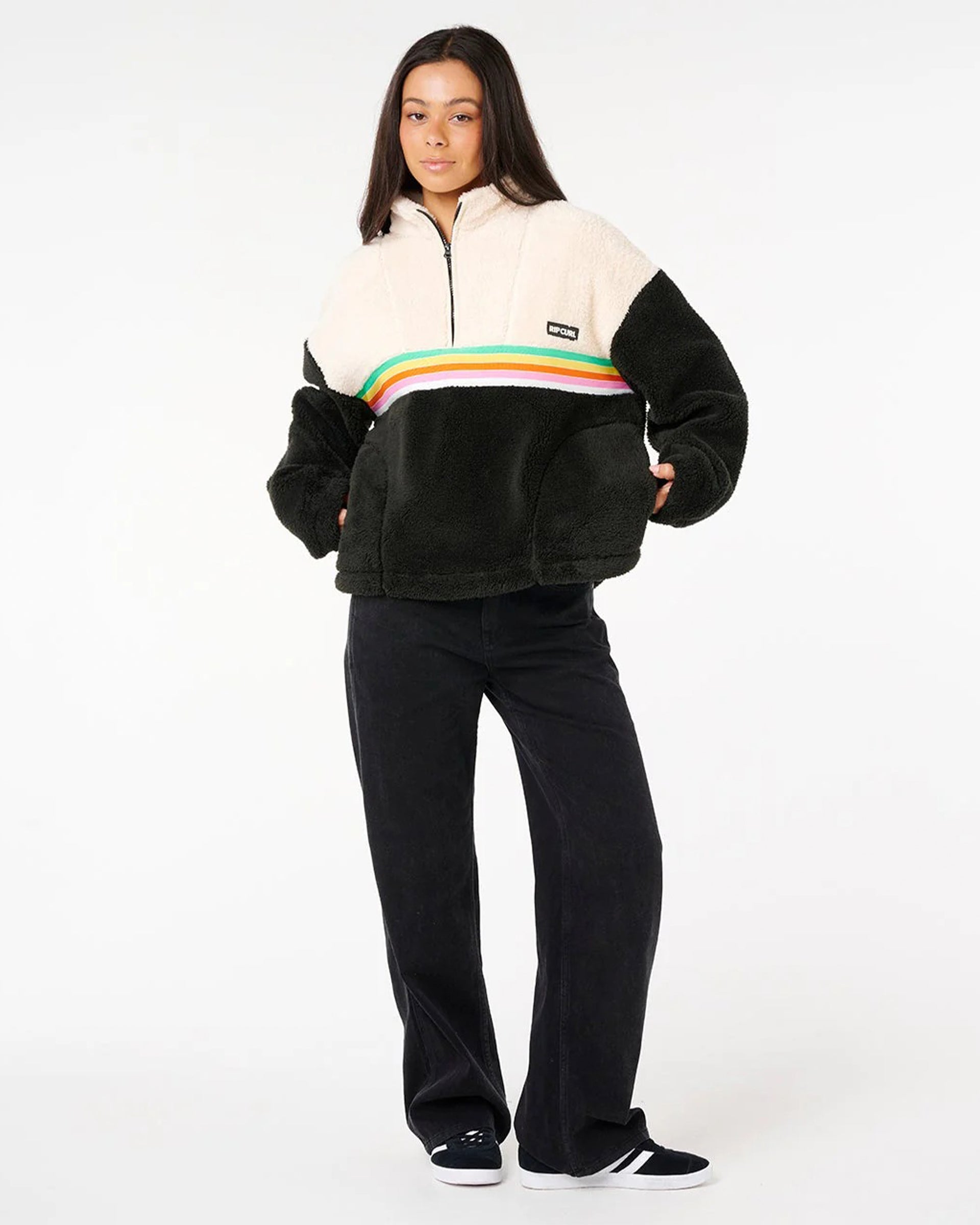 Women's Surf Revival Polar Fleece - Black/Off White