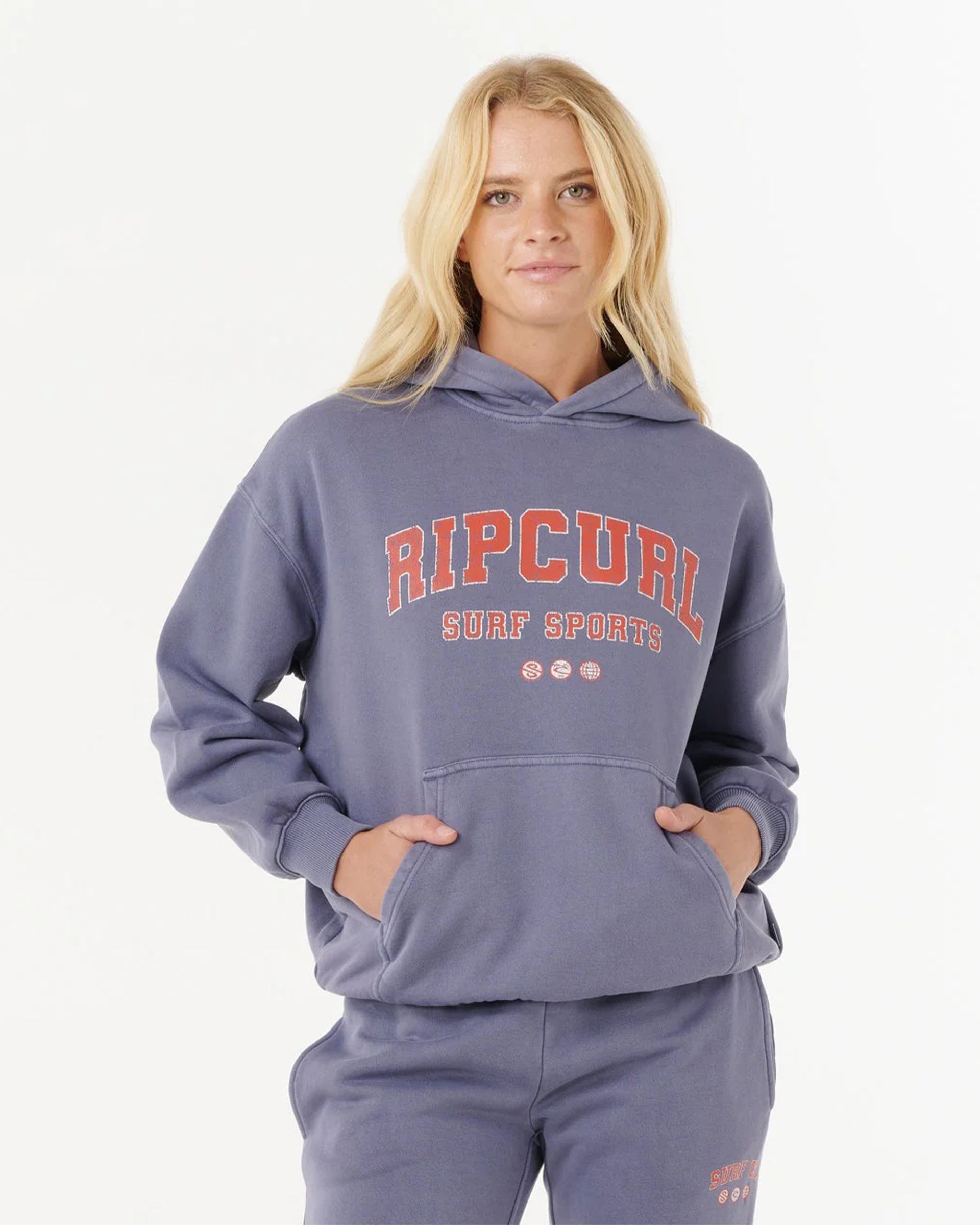 Rip Curl Women's Varsity Sports Pullover Hoodie - Blue Grey
