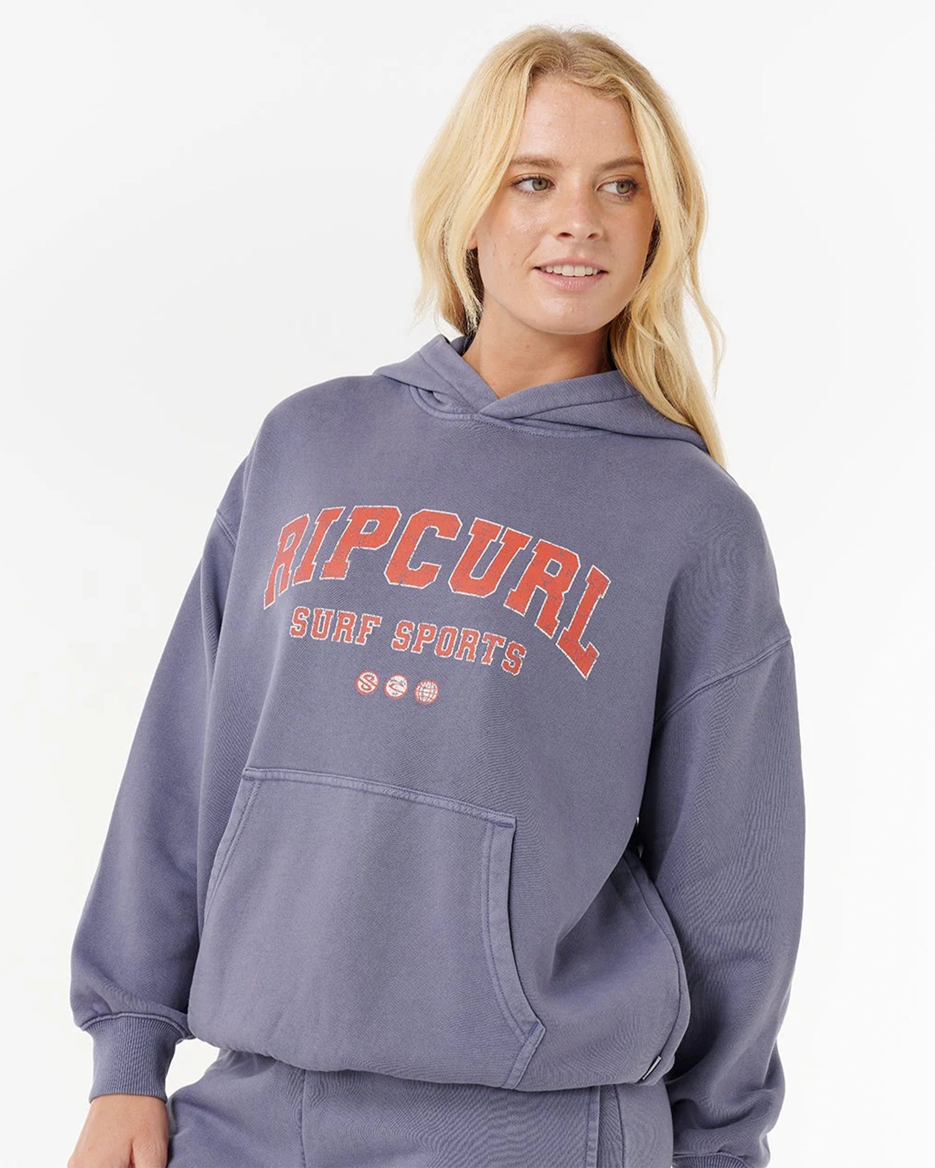 Rip Curl Women's Varsity Sports Pullover Hoodie - Blue Grey