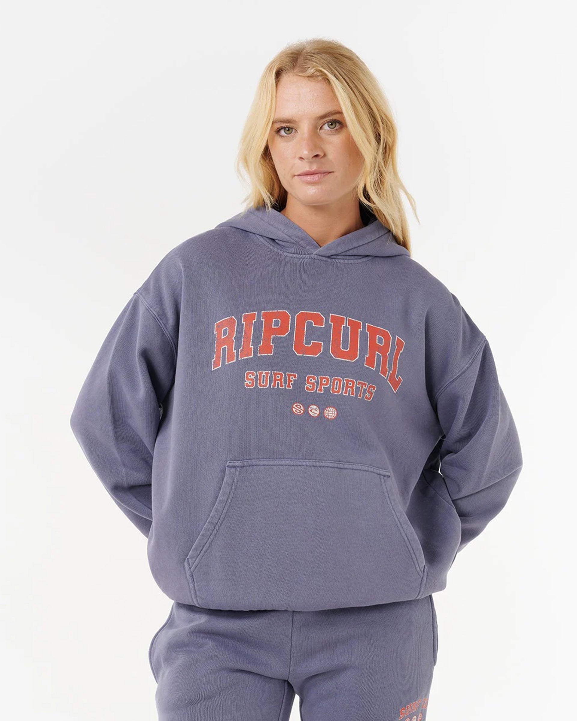 Rip Curl Women's Varsity Sports Pullover Hoodie - Blue Grey