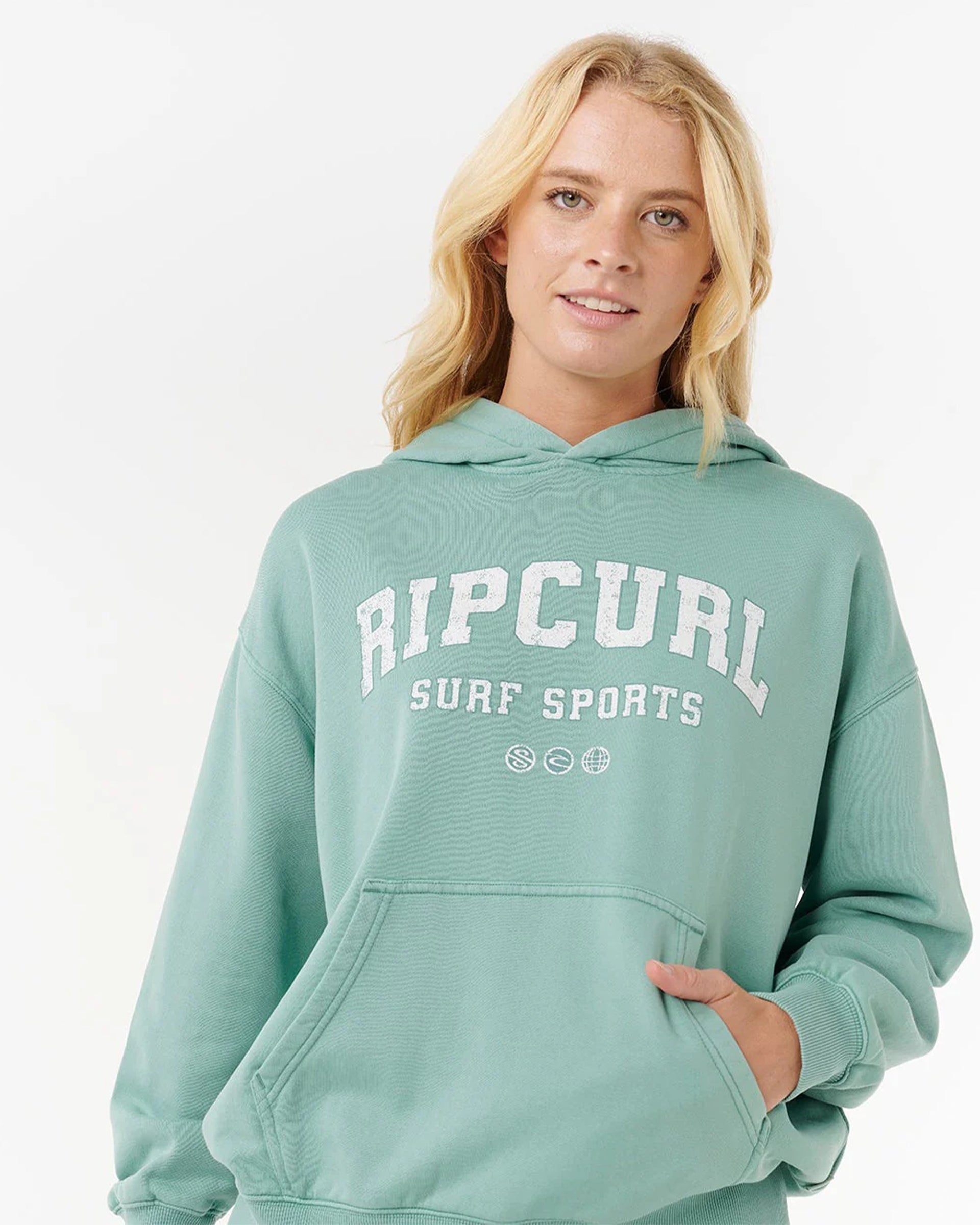 Women's Varsity Sports Pullover Hoodie - Blue Green