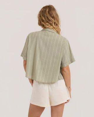 Roark Women's Bless Up Cropped Button Up Shirt - Sage Stripe