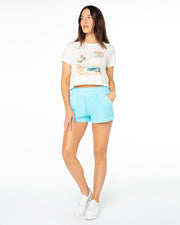 Roxy Women's Beach Collage Short Sleeve Cropped Boxy T-Shirt - Egret Beach Collage