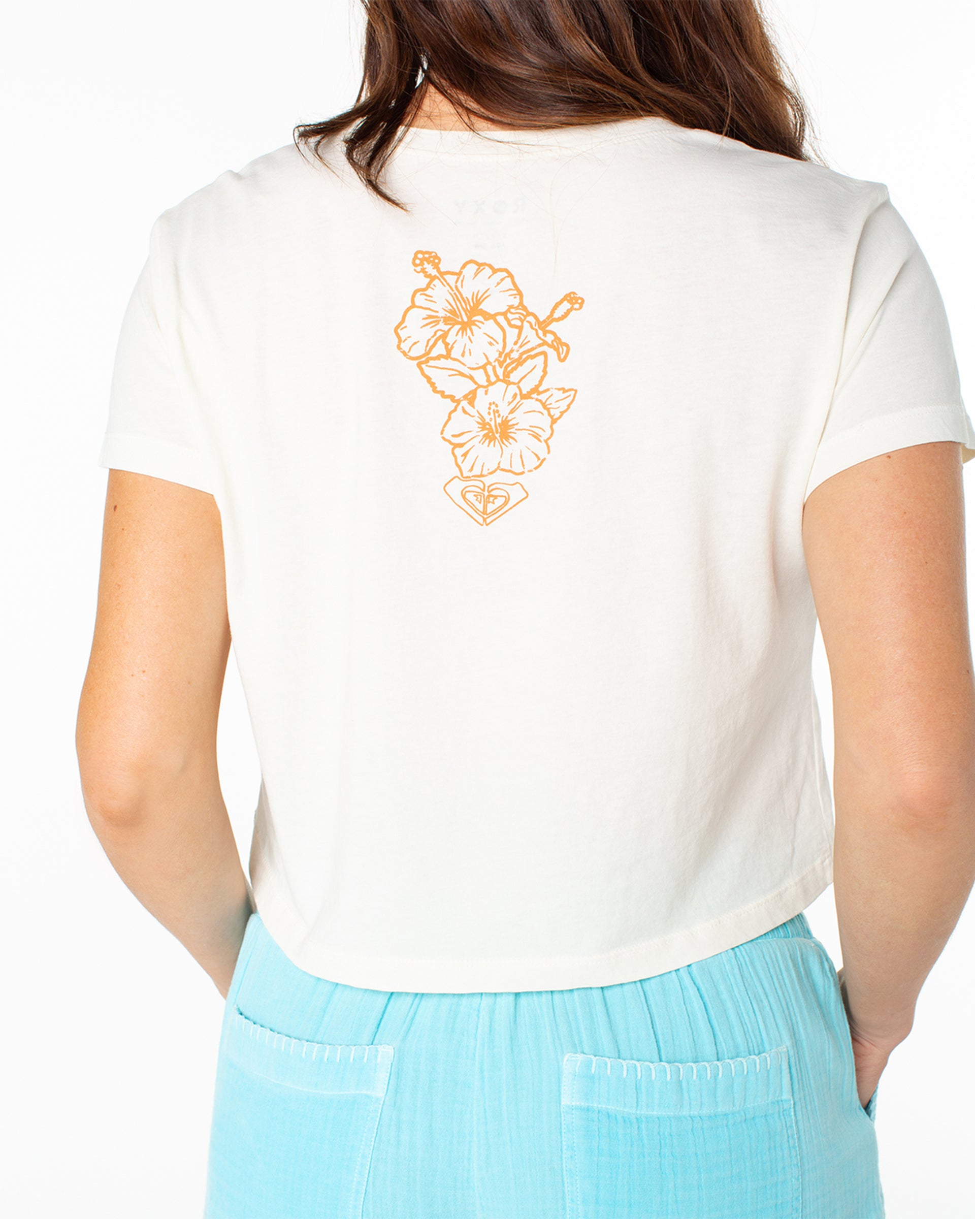 Roxy Women's Beach Collage Short Sleeve Cropped Boxy T-Shirt - Egret Beach Collage