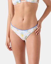 Catch My Drift Hipster Shirred Back Cheeky Bikini Bottom - White/Light Multi