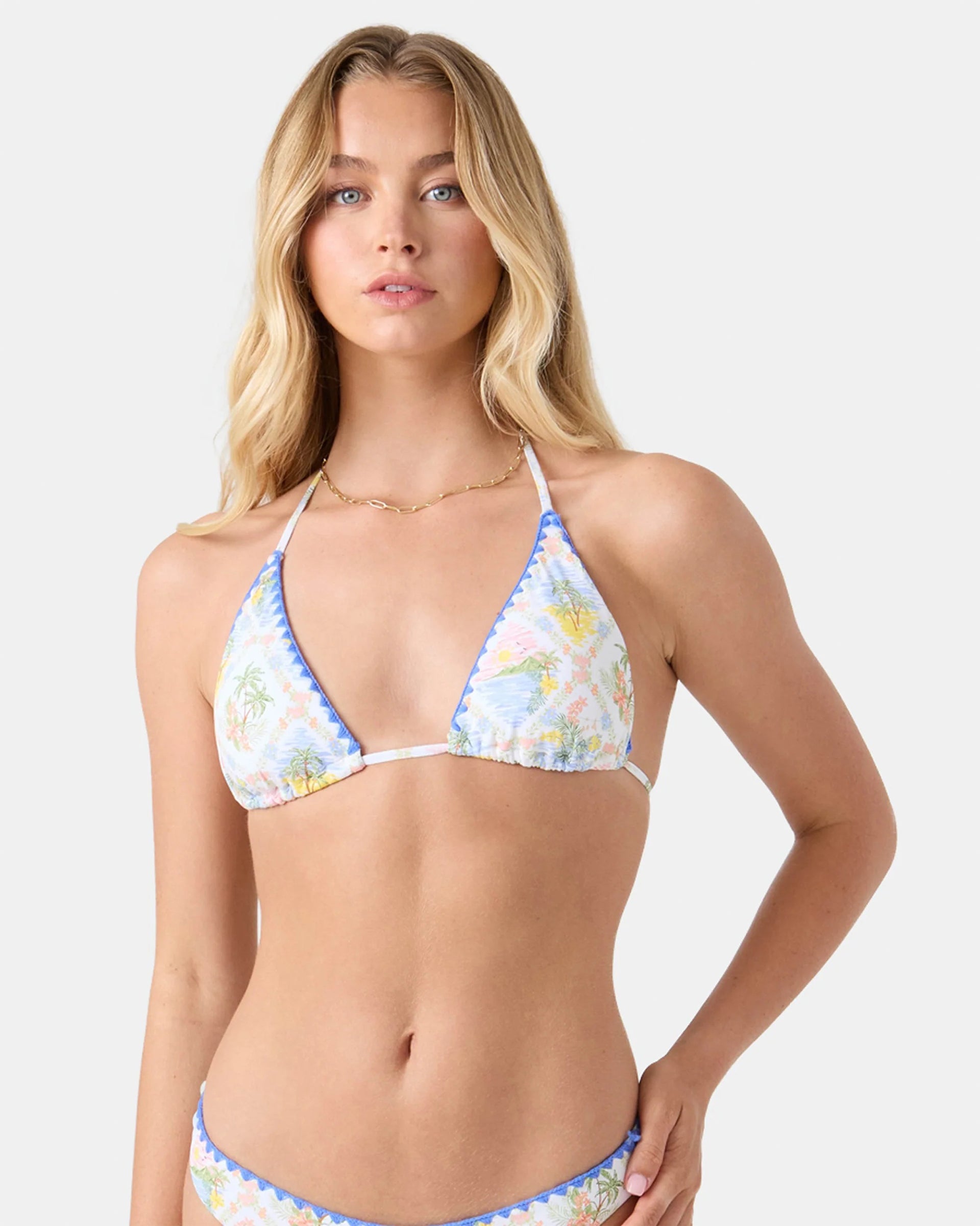 Roxy Women's Catch My Drift Tiki Triangle Bikini Top - White/Light Multi