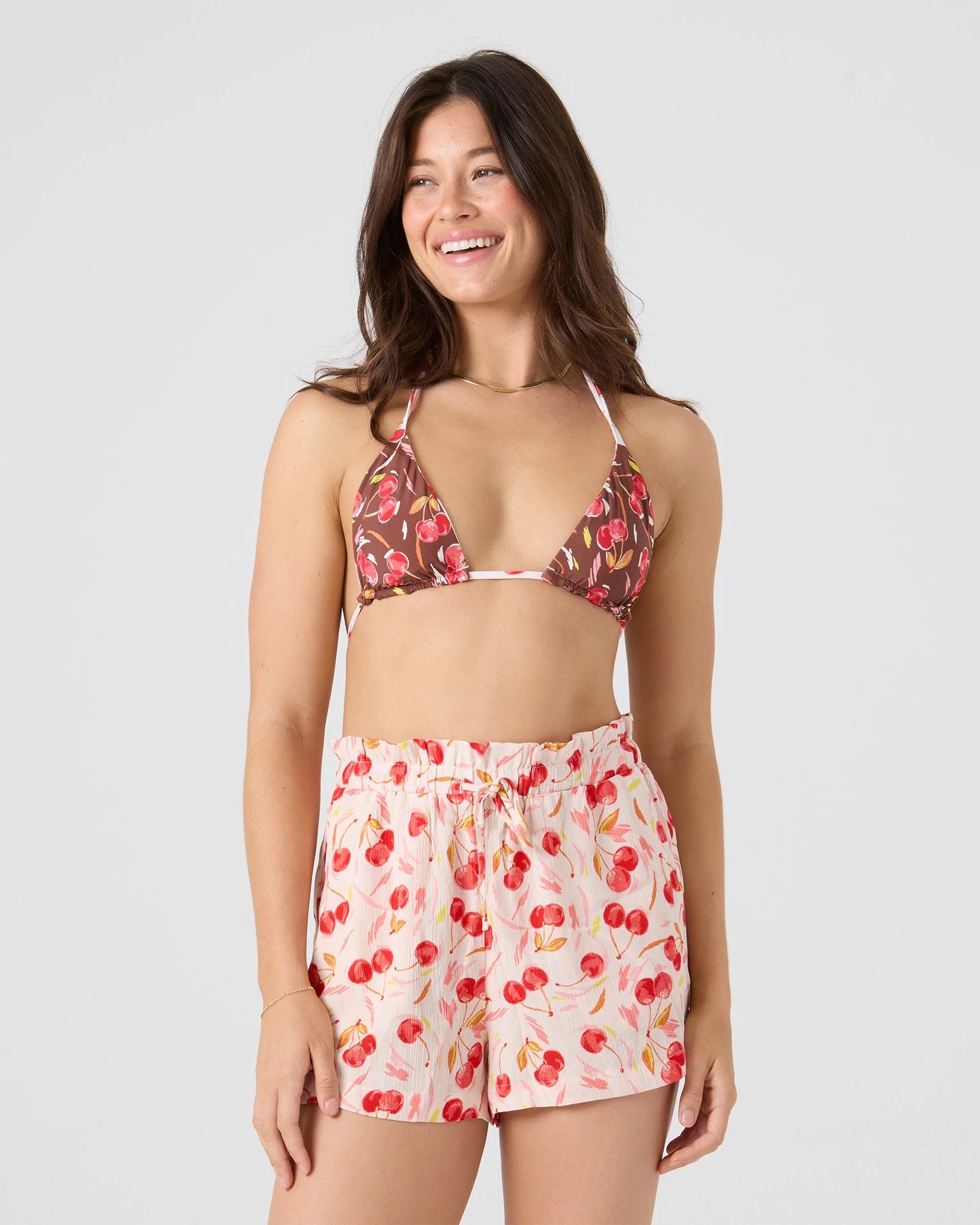 Roxy Women's Cherry On Top Mini Tiki Triangle Bikini Top - Red/Cream