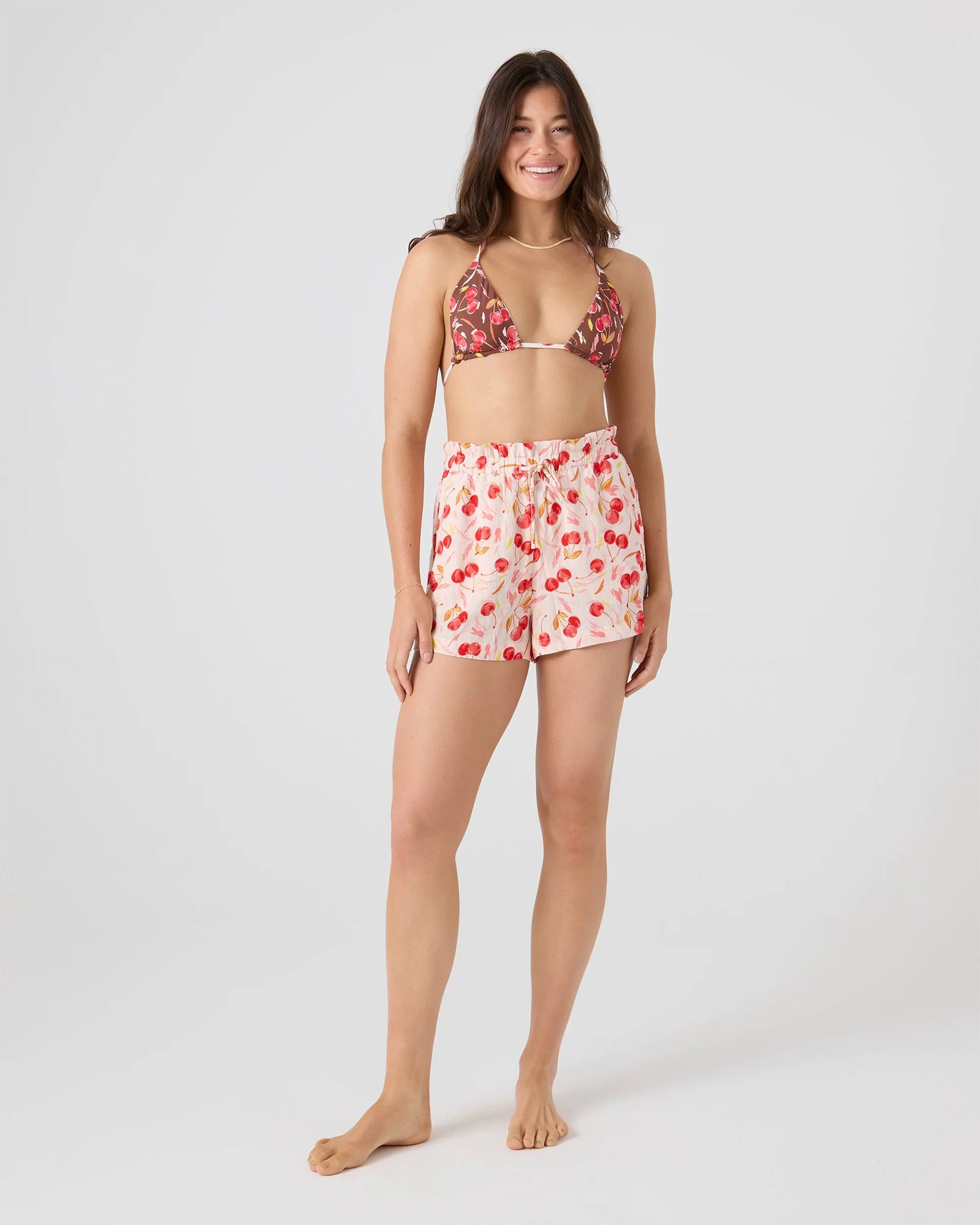 Roxy Women's Cherry On Top Mini Tiki Triangle Bikini Top - Red/Cream