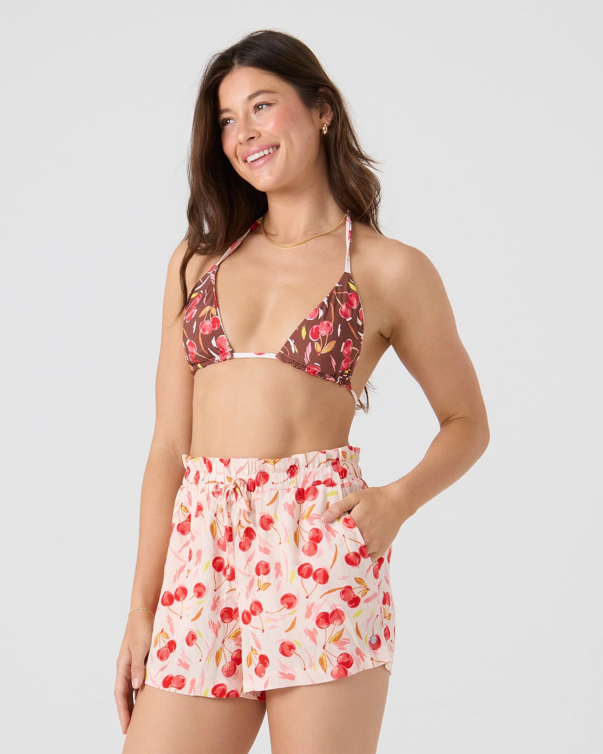 Roxy Women's Cherry On Top Mini Tiki Triangle Bikini Top - Red/Cream