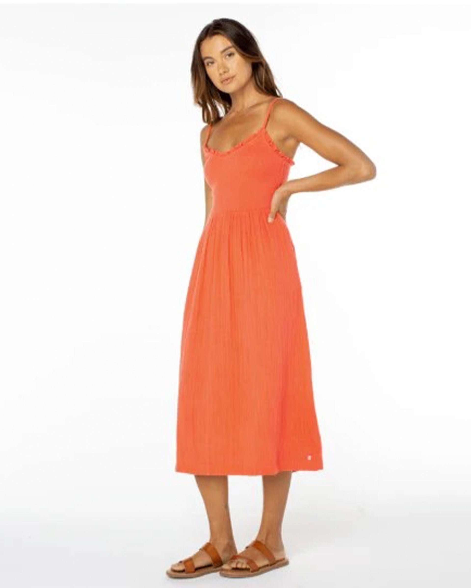 Roxy Women's Downriver Midi Dress - Hot Coral Solid