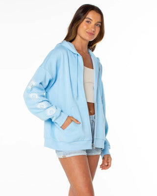 Roxy Women's Evening Lineup Zip-Up Hoodie - Airy Blue Surf Life
