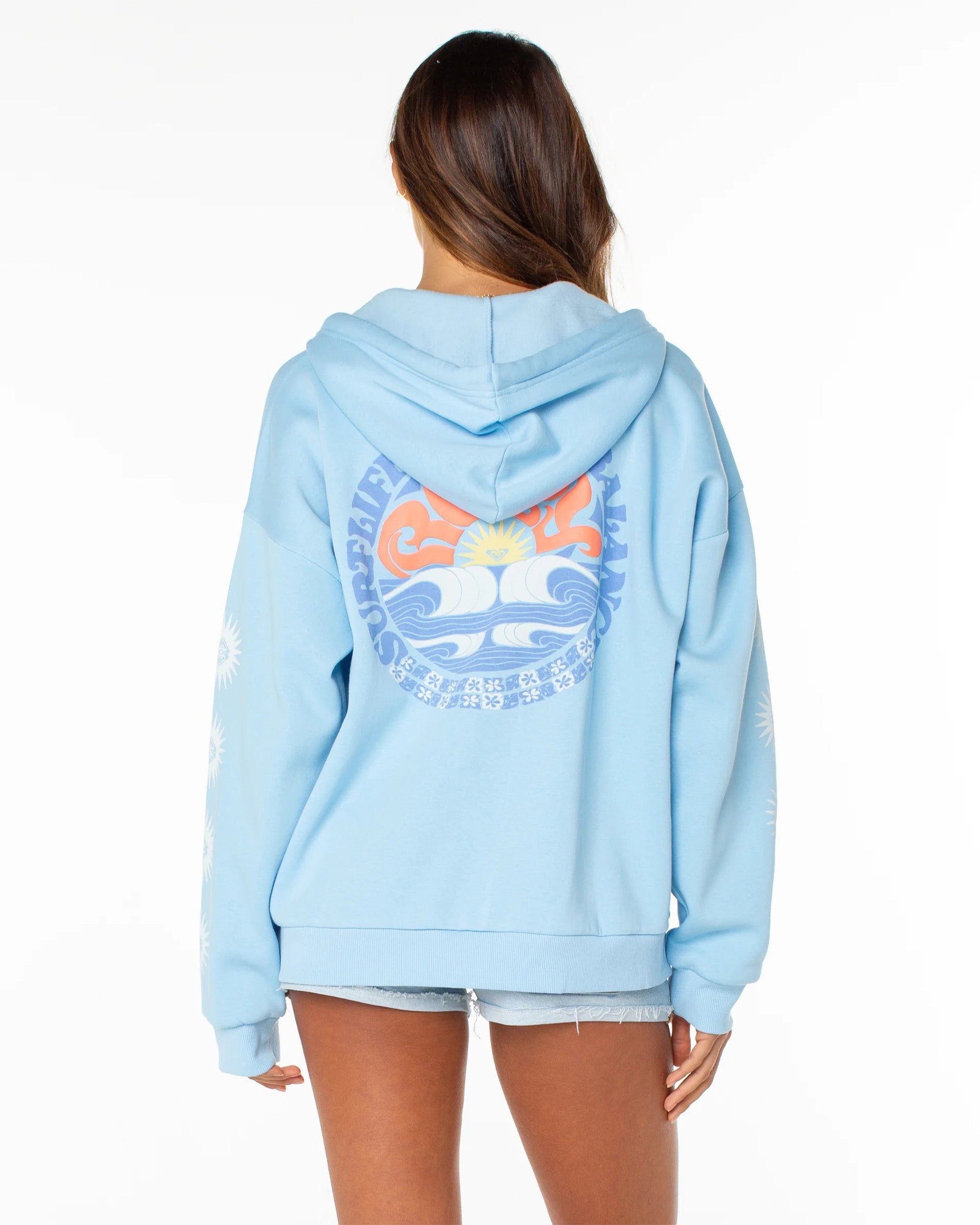 Roxy Women's Evening Lineup Zip-Up Hoodie - Airy Blue Surf Life