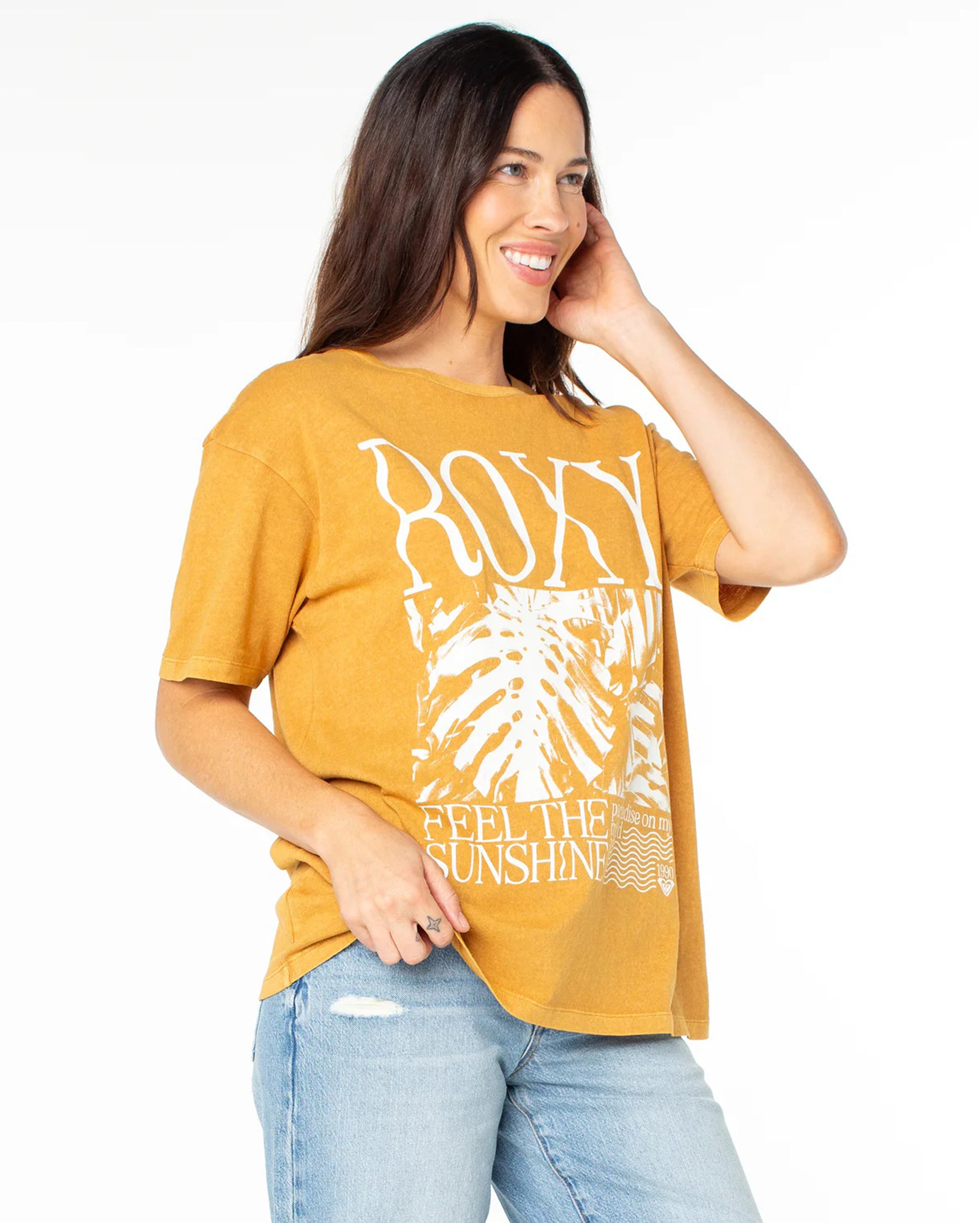 Roxy Women's Feel The Sunshine Short Sleeve T-Shirt - Gold