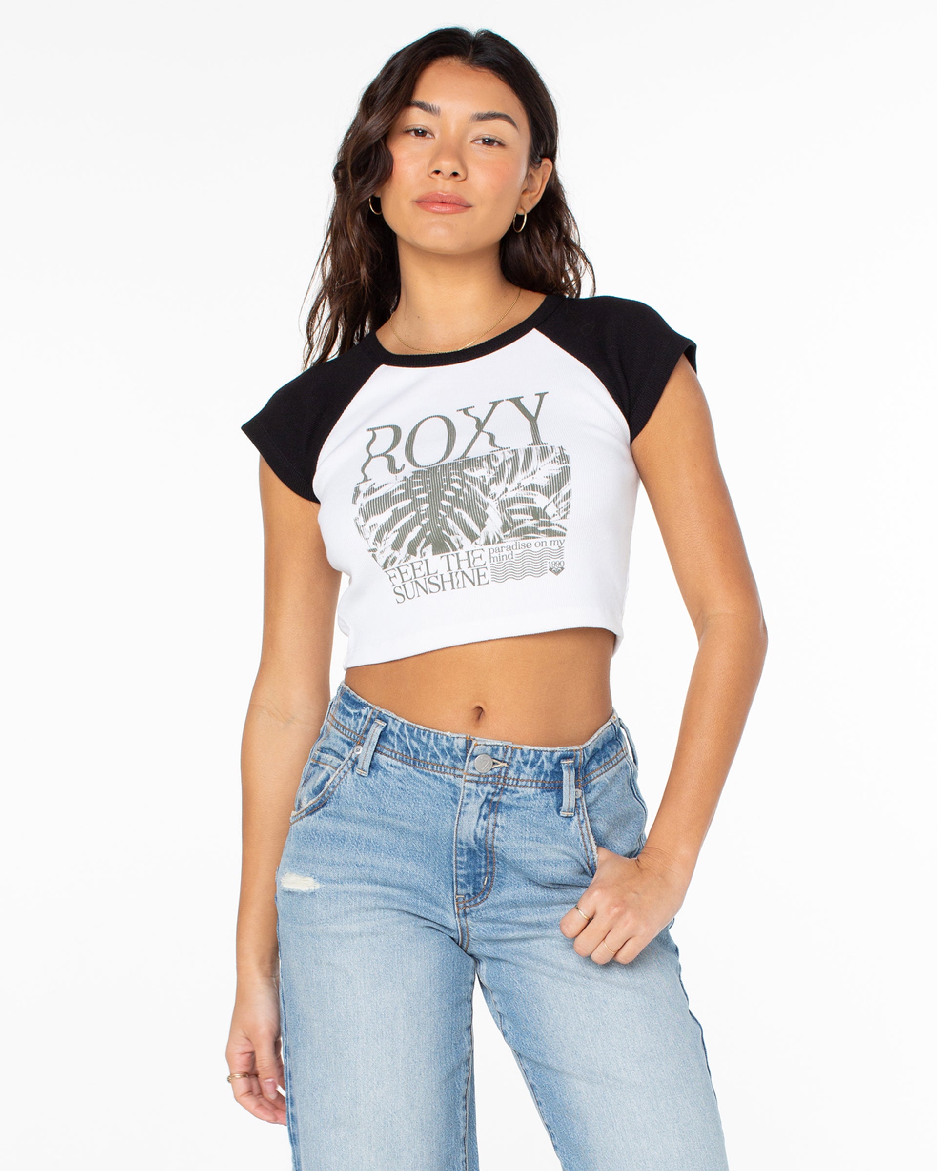 Roxy Women's Feel The Sunshine Cropped Short Sleeve T-Shirt - Phantom