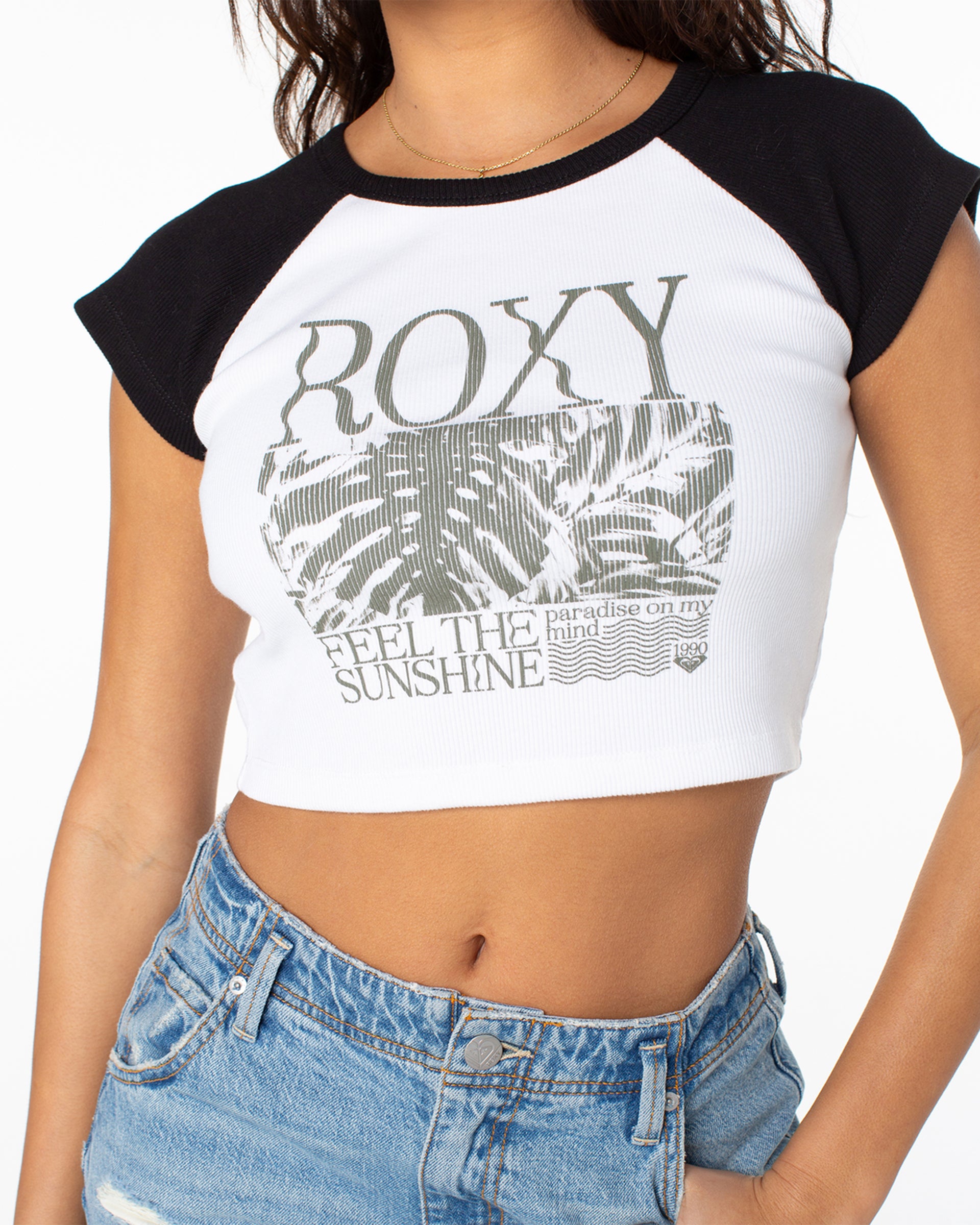 Roxy Women's Feel The Sunshine Cropped Short Sleeve T-Shirt - Phantom