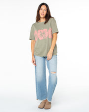 Roxy Women's Flower Block Short Sleeve T-Shirt - Vetiver Solid