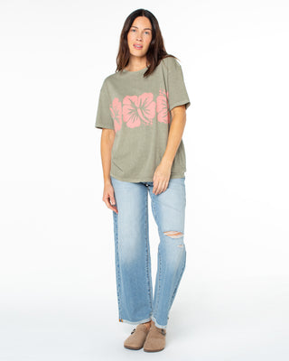 Roxy Women's Flower Block Short Sleeve T-Shirt - Vetiver Solid