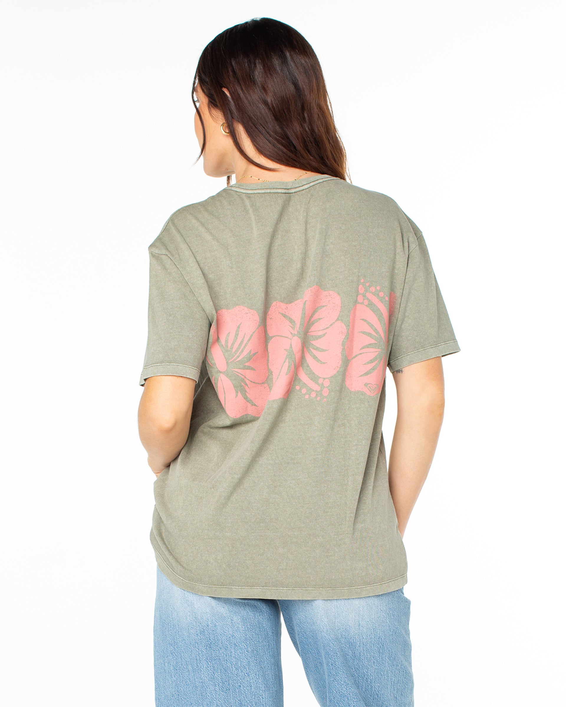 Roxy Women's Flower Block Short Sleeve T-Shirt - Vetiver Solid