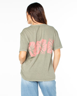 Roxy Women's Flower Block Short Sleeve T-Shirt - Vetiver Solid