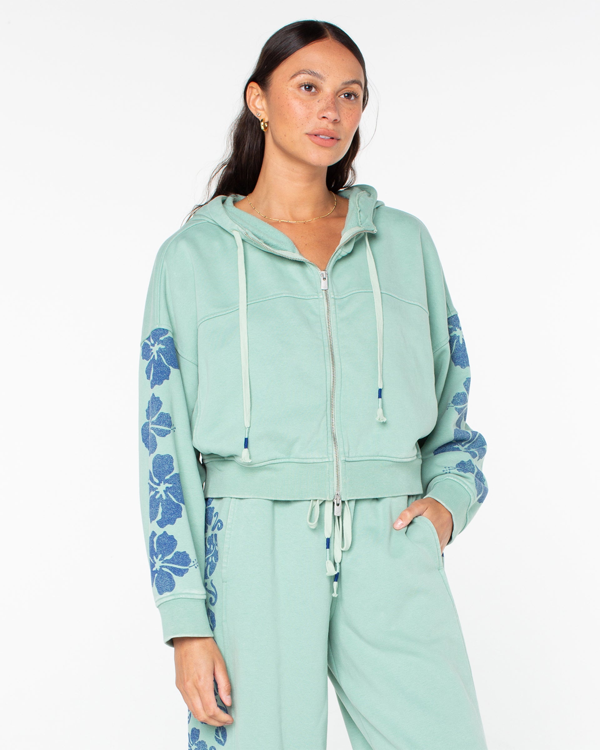 Roxy Women's Fringing Reefs Zip-Up Hoodie - Granite Green Fringing Reefs