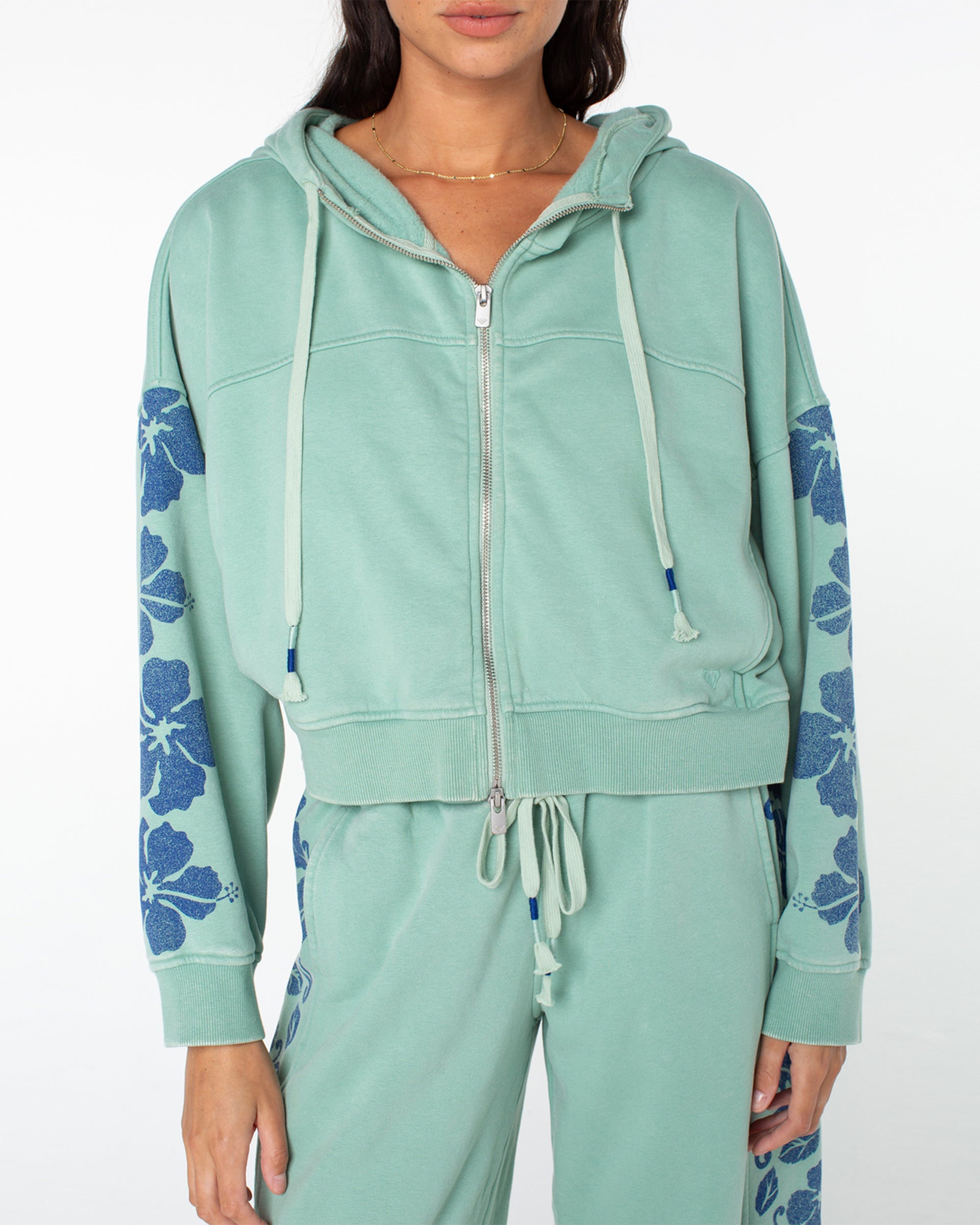 Roxy Women's Fringing Reefs Zip-Up Hoodie - Granite Green Fringing Reefs