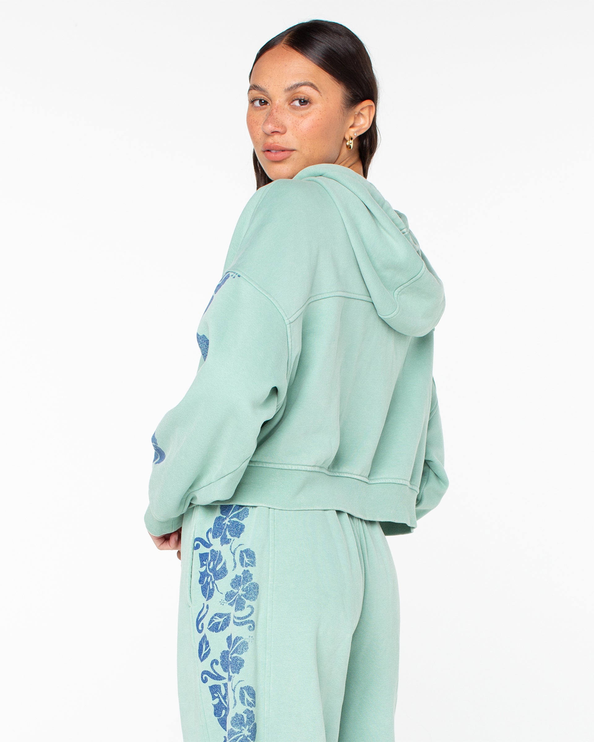 Roxy Women's Fringing Reefs Zip-Up Hoodie - Granite Green Fringing Reefs