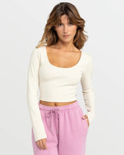 Roxy Women's Good Keepsake Long Sleeve Crop Top - Parchment