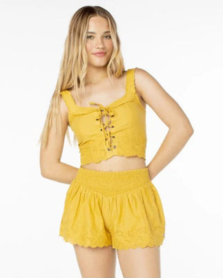 Roxy Women's Hazel Lace Up Tank Top - Amber Gold Solid