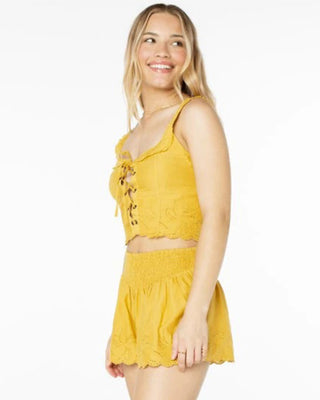Roxy Women's Hazel Lace Up Tank Top - Amber Gold Solid