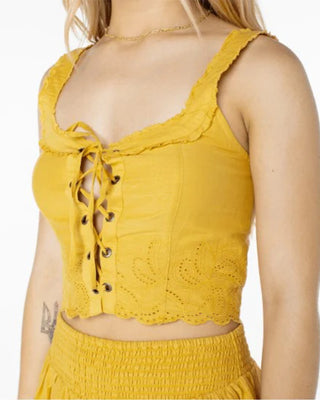 Roxy Women's Hazel Lace Up Tank Top - Amber Gold Solid
