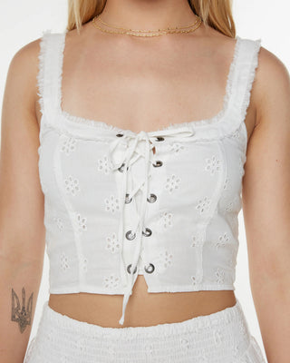 Roxy Women's Hazel Lace Up Tank Top - Snow White Solid