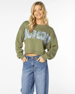 Roxy Women's Hibiscus Harmony Sweater - Oil Green